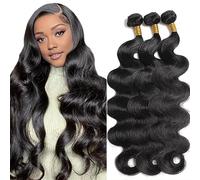 Shoaiye Extensiones de cabello humano ondulado, extensiones de pelo humano sin procesar, extensiones de pelo humano Remy real, doble trama de color #1B, negro natural, 61 cm, 61 cm, 71 cm
