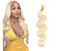 Shoaiye Extensiones de cabello humano ondulado, extensiones de pelo humano sin procesar, extensiones de pelo Remy real, doble trama humana, #613, rubio 34 pulgadas