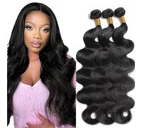 Shoaiye Extensiones de cabello humano ondulado, extensiones de pelo humano sin procesar, extensiones de tejido humano Remy doble trama #1B Natural Black 30,5 cm