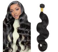 Shoaiye Extensiones de cabello humano ondulado, extensiones de pelo humano sin procesar, extensiones de tejido humano Remy de doble trama, color #1B, negro natural, 61 cm
