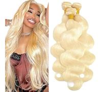 Shoaiye Extensiones de cabello humano ondulado, extensiones de pelo humano sin procesar, extensiones de pelo Remy real, doble trama humana, #613, rubio 613, 66, 71 cm