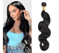 Shoaiye Extensiones de cabello humano ondulado, extensiones de pelo humano sin procesar, extensiones de tejido humano Remy de doble trama, color #1B, negro natural, 55,8 cm
