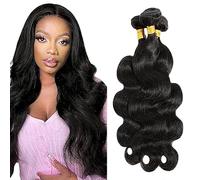 Shoaiye Extensiones de cabello humano ondulado, extensiones de pelo humano sin procesar, Remy real, 3 extensiones de pelo humano #1B, color negro natural para mujer 20, 20, 20 y 20 pulgadas