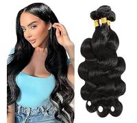 Shoaiye Extensiones de cabello humano ondulado, extensiones de pelo humano sin procesar, Remy real, 3 extensiones de pelo humano #1B, color negro natural para mujer, 32, 32, 32, 32 pulgadas