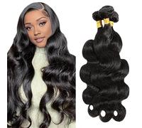 Shoaiye Extensiones de cabello humano ondulado, extensiones de pelo humano sin procesar, Remy real, 3 extensiones de pelo humano #1B, color negro natural para mujer, 56,84 cm, 56,84 cm, 56,84 cm
