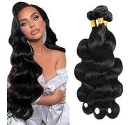 Shoaiye Extensiones de cabello humano ondulado, extensiones de pelo humano sin procesar, Remy real, tejido humano, 3 extensiones, doble trama #1B, negro natural para mujer, 34, 34, 34, 34 pulgadas