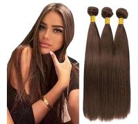 Shoaiye Extensiones de cabello humano recto de pelo humano sin procesar, extensiones Remy sin procesar doble trama humana tejido color #4 marrón chocolate 4 4 50 cm