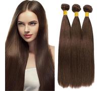 Shoaiye Extensiones de cabello humano recto de pelo humano sin procesar, extensiones Remy sin procesar doble trama humana tejido color #4 marrón chocolate 4 14 16 18 pulgadas