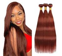 Shoaiye Extensiones de cabello humano recto de pelo humano sin procesar Remy real extensiones de tejido humano doble trama #33 marrón rojo 71 cm