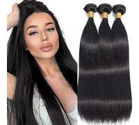 Shoaiye Extensiones de cabello humano recto de pelo humano sin procesar Remy real extensiones de tejido humano doble trama #1B negro natural para mujer 71,12 cm