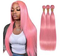 Shoaiye Extensiones de cabello humano recto de pelo humano sin procesar Remy real humano Weave Extensiones de doble trama Color Rosa 71,12 cm