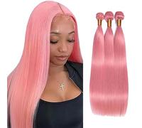Shoaiye Extensiones de cabello humano recto de pelo humano sin procesar Remy real humano Weave Extensiones de doble trama Color Rosa 66 cm 71,12 cm