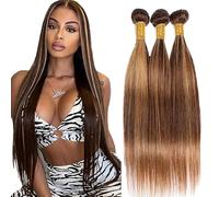 Shoaiye Extensiones de cabello humano recto, extensiones de pelo humano sin procesar, extensiones de tejido humano Remy real, doble trama de color P4/27, rubio 45,52 cm, 56,82 cm