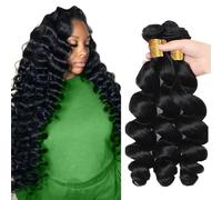 Shoaiye Extensiones de cabello humano sueltas de onda profunda, extensiones de pelo humano sin procesar, extensiones de tejido humano Remy doble trama #1B Natural Black Color 76,28 cm