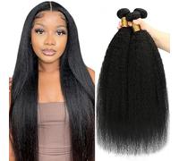 Shoaiye Extensiones de cabello humano Yaki de pelo humano 100% sin procesar Remy brasileño real humano tejido extensiones doble trama natural negro 71,28 cm