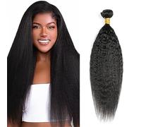 Shoaiye Extensiones de cabello humano Yaki de pelo humano sin procesar Remy real extensiones de tejido humano doble trama #1B negro natural 55 cm