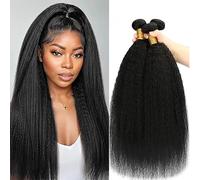 Shoaiye Extensiones de cabello humano Yaki de pelo humano sin procesar Remy real extensiones de tejido humano doble trama #1B negro natural 66 cm 71 cm