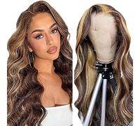 Shoaiye Peluca de pelo humano con encaje frontal de 13 x 4, para mujer, Body Wave Human, Wig Wear and Go Glueless Remy Pre Plucked Natural Hairline 150% Density Highlight Blonde Color para Mujer 12