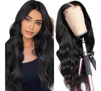 Shoaiye Peluca de pelo humano con encaje frontal de 13 x 6 cm, para mujer, Body Wave Human, Wig Wear and Go Glueless Brazilian Remy Pre Plucked Natural Hairline 150% Density Natural Black Color for