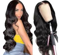 Shoaiye Peluca de pelo humano con encaje frontal de 13 x 6 cm, para mujer, Body Wave Human, Wig Wear and Go Glueless Brazilian Remy Pre Plucked Natural Hairline 150% Density Natural Black Color para