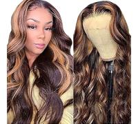 Shoaiye Peluca de pelo humano con encaje frontal de 13 x 6 cm, para mujer, Body Wave Human, Wig Wear and Go Glueless Remy Pre Plucked Natural Hairline 150 % Density Highlight Color Brown Color para