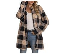 SHOBDW Abrigo Mujer Invierno Rebajas Tallas Grandes Tartán Abrigos Lana Teddy Señora Largo Chaqueta Polar Larga Mujer Chaqueton Borreguito Chaquetones(A-Khaki,M)