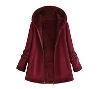SHOBDW Abrigos Mujer Talla Grande Invierno Elegantes Rebajas Libre Abrigos para Mujer Abrigo con Capucha Cremallera Señoras Barato Polar Abrigos con Bolsillos Gruesos(Rojo,M)