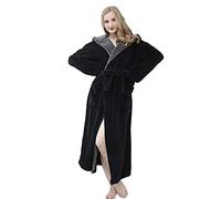 SHOBDW Albornoz Vestido De Mujer Bata De Invierno con Capucha Ropa De Dormir Suave SPA Gym Shawl Manga Larga Cálida Mullida Franela Túnicas Loungewear Luz Ropa De Dormir(Negro,5XL)