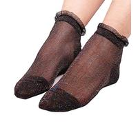SHOBDW Calcetines De Mujer Calcetines De Mujer Purpurina Sedosa Pura Medias Cortas Transparentes Calcetines De Tobillo Transpirables,Negro 2