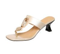 SHOBDW Chanclas Cómodas Mujer Para Playa Y Piscina De Tacón Con Diseño Espiga Mujer Talla Grande Cabeza Cuadrada Temperamento Doradas Sandalias Flip Flop Hawaianas Slim Dedo Cangrejeras Flops Beige