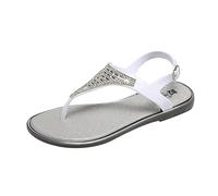 SHOBDW Chanclas Mujer Bohemias Y De Verano Para La Playa Planas Mujer Sandalias Primavera Con Imitación Playa Zapatos 2026 Barefoot Sandalia Plana Zapatillas Ortopedicas Elegantes Plata 39