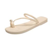 SHOBDW Chanclas Mujer Sandalias Adulto Par De Pantuflas Punta Para Mujer Uso Externo Media Verano Estilo Francés Con Perlas Sandalias Planas Playa Vacaciones Arena Mujer Plastico Sandalia Beige