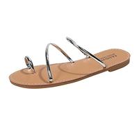 SHOBDW Chanclas Mujer Sandalias Verano De Mujer Verano Color Sólido Nuevo Patrón Conjunto Punta Plana Cómoda Antideslizante Versátiles Para La Playa Fascitis Plantar Tiras Zapatos Comodos Plata 39