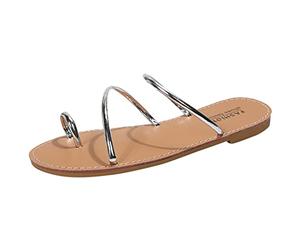 SHOBDW Chanclas Mujer Sandalias Verano De Mujer Verano Color Sólido Nuevo Patrón Conjunto Punta Plana Cómoda Antideslizante Versátiles Para La Playa Fascitis Plantar Tiras Zapatos Comodos Plata 37