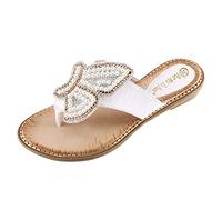 SHOBDW Chanclas Mujer Verano Playa Sandalias De Piscina Con Animales A La Perlas Punta Imitación Para Plastico Pala Hawaianas Antideslizantes Flip Flop Cuña Dedo Sandals Women Zapatos Blanco 37