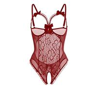 SHOBDW Lenceria para Mujer Encaje Body De Lencería Sexy Mini Bodysuit con Lazo Babydoll Una Pieza Teddy Body Suit Ropa De Dormir Escote En V Cintura Alta Sleepwear Lingerie Rojo lencería atrevida