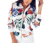 SHOBDW Liquidación Venta Mujer Sudadera Suelta Ladies impresión Flor Cremallera Chaqueta Outwear Floja otoño Invierno Manga Larga Tops (Blanco,S)