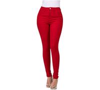 SHOBDW Liquidación Venta Pantalon Mujer Cintura Alta Clásico Vaqueros Jeans Pantalón Ajustado Denim Pantalones Elásticos con Bolsillos 2022 Nuevo(Rojo,L)
