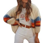 SHOBDW Mujer Cardigan Mujer Invierno Otoño 2019 Lana Suelto Suave Patchwork Casual Manga Larga Chaqueta Cardigans Mujer Talla Grande Beige XXL