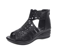 SHOBDW Mujer Sandalias Comodas Y Elegantes Correa De Tobillo Verano Para Mujer Tacón Cuña Gruesa Pez Cremallera Informal Hueca Zapatos Ortopedicos 43 Caminar Barefoot Talla 34 Zapato Sapatos Negro 37