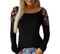 SHOBDW Mujeres Camisetas de Manga Larga Tallas Grandes Cuello en V sólido Camisa de Manga Larga Moda Casual Primavera Otoño Blusa Blusas Sueltas Diseño Cruzado Delantero Camiseta(Negro,S)