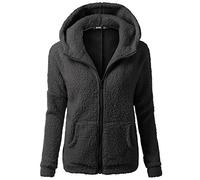 SHOBDW Mujeres de Invierno de Lana cálida Cremallera Abrigo con Capucha suéter Abrigo de algodón Outwear (Negro, L)