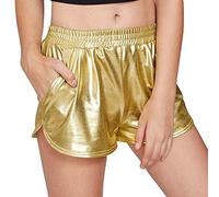 SHOBDW Mujeres de Moda elásticos de Cintura Alta Yoga Pantalones Deportivos Sexy Pantalones Cortos Delgados Brillantes Pantalones metálicos Polainas (XL, Oro)