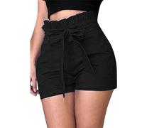 SHOBDW Pantalones de Verano de Moda Pantalones Cortos Deportivos de Las Mujeres Cortos de la Yoga de la Cintura del Entrenamiento de la Cintura Flaca (L, Negro)