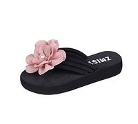 SHOBDW Plataforma Para Mujer Chanclas Verano Playa Elegantes De Gruesa Con Punta Abierta Decorativa Perlas Y Flores Ante Color Sólido A La Sandalias Goma Dedo Cuña Hawayanas Agua Zapatillas Rosa 40