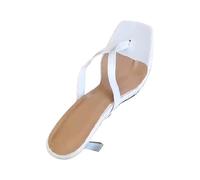 SHOBDW Plataforma Para Mujer Chanclas Verano Playa Elegantes De Tacón Color Sólido Abrigo Con Sandalias Punta Cuadrada Y Palabra Bio Chinelos Mulher Goma Atadas Al Tobillo Hawayanas Brasileras Blanco