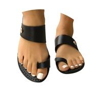 SHOBDW Sandalias Con Plataforma Para Mujer Planas Mujer Tipo Chancla De Cuero O Tiras Anilla El Dedo Del Pie Y Clip Ligeras Caminar En La Playa Verano Cangrejeras Chanclas Negras Ladies Negro 41