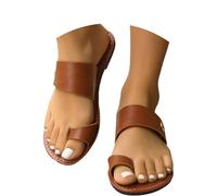 SHOBDW Sandalias Con Plataforma Para Mujer Planas Mujer Tipo Chancla De Cuero O Tiras Anilla El Dedo Del Pie Y Clip Ligeras Caminar En La Playa Verano Cangrejeras Chanclas Negras Ladies Marrón 41