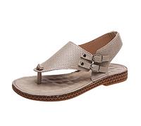 SHOBDW Sandalias De Mujer Verano Mujeres Fashion Bragable Abran Beach Sandls Dee Buckle Summer Flat Femeninas Sandalia Dorada Plana Chanclas Marca Mulher Zapatillas Ortopedicas Women Sandals Beige 39