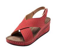 SHOBDW Sandalias Deportivas De Mujer Y Hombre Casual Women'S Heelbreathable Hook &Amp; Loop Slope Hollow Femeninas 42 Sandalia Verano Ancho Especial Cómodas Goma Zapatos Cómodos Plataforma Talla Rojo